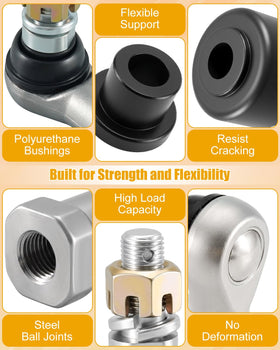 High-strength steel tie rod ends provide durable performance under heavy loads.