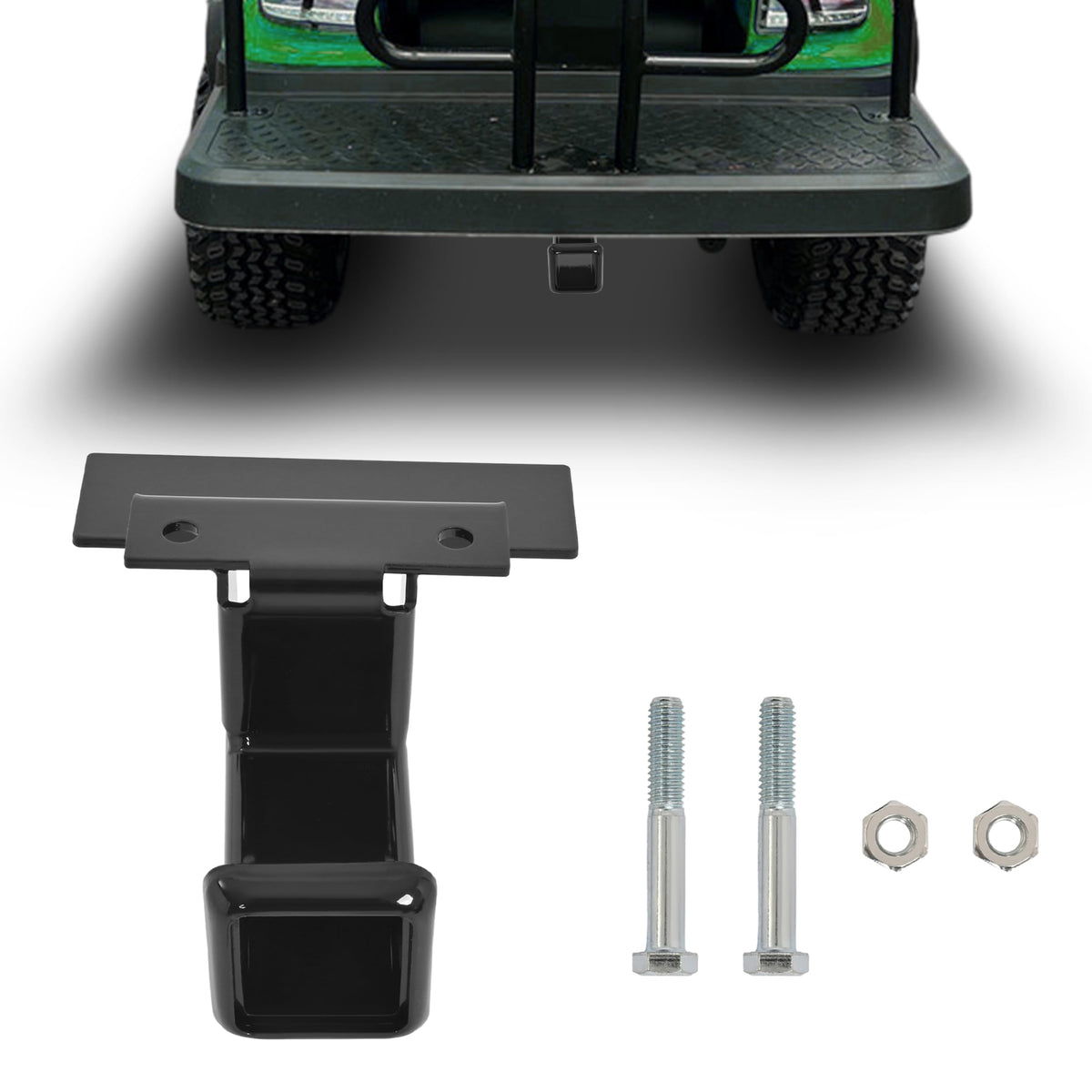 WUTIST 2-inch golf cart hitch front view for rugged outdoor towing.