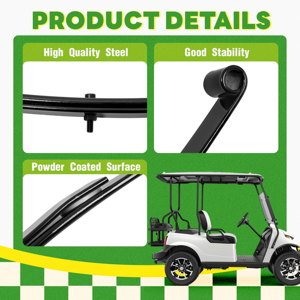 Mounted on EZGO RXV chassis showing enhanced load-bearing capability