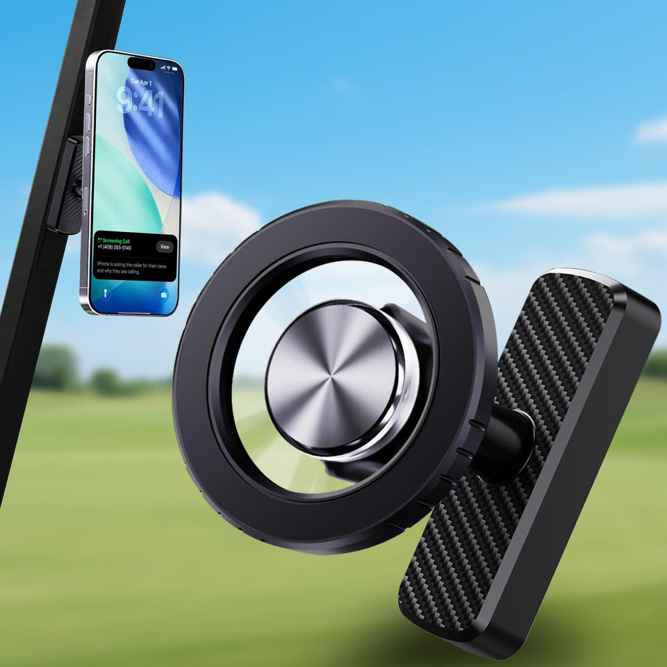 WXOXHE magnetic golf cart phone mount secures iPhone 12–16 with snap‑and‑lock stability