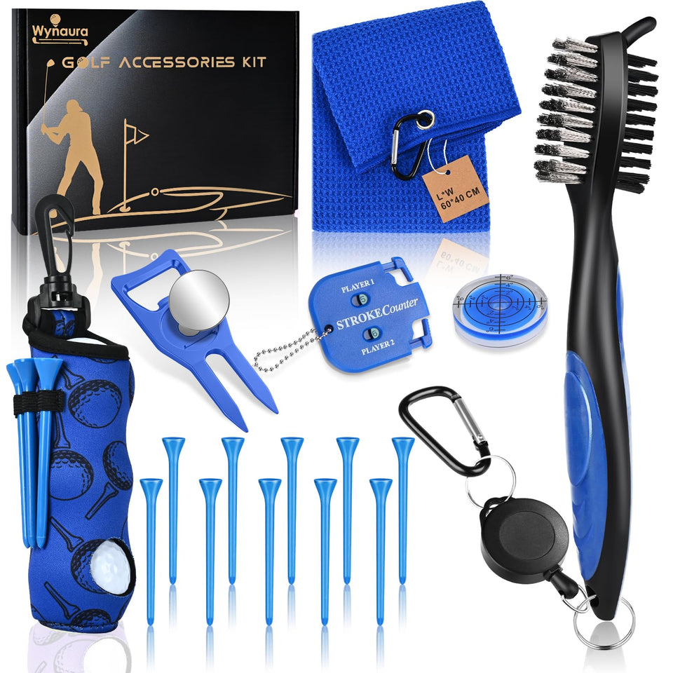 Wynaura 17-pcs kit blue towel—high-absorbency for on-course cleanups