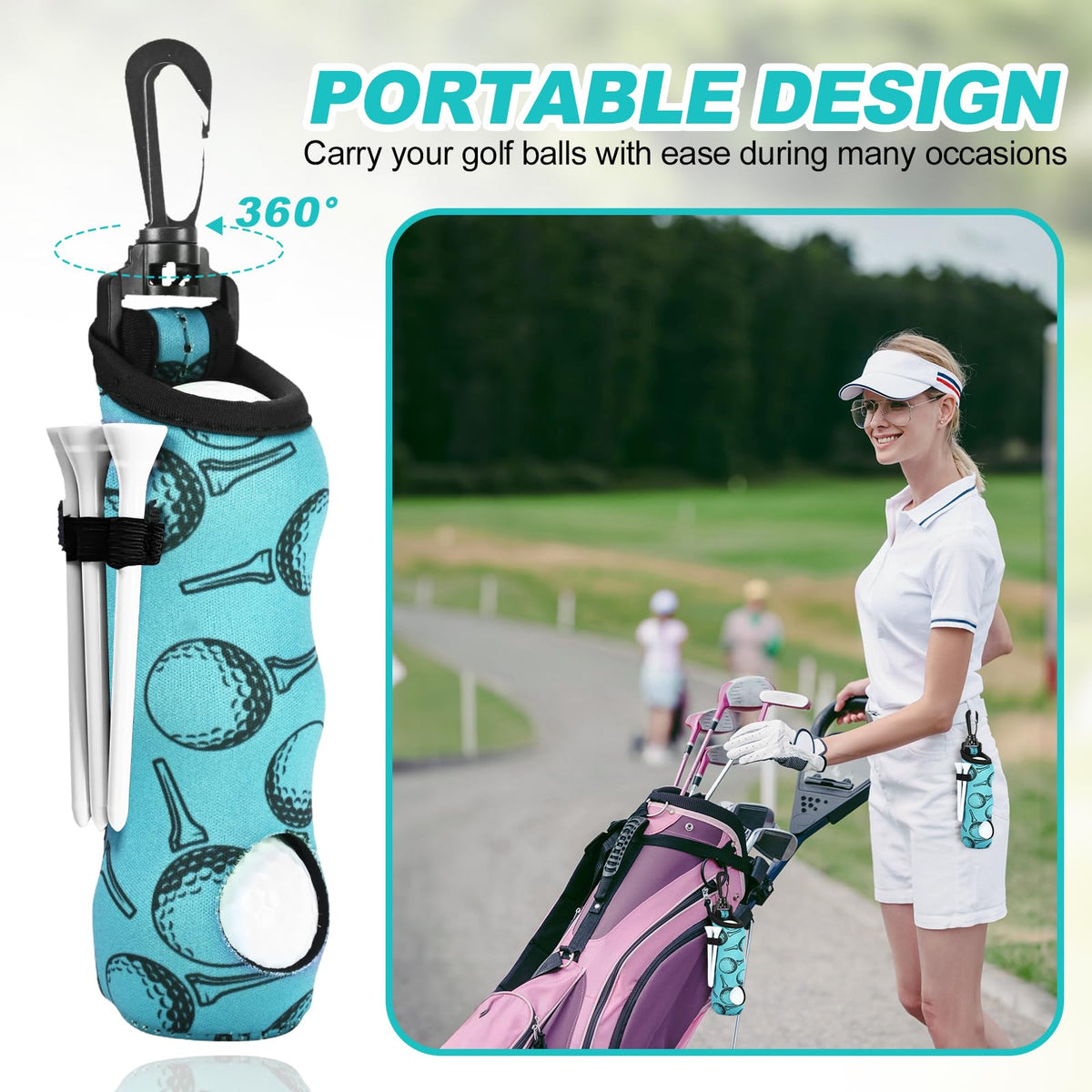 Wynaura golf ball bag with hook keeps essentials accessible