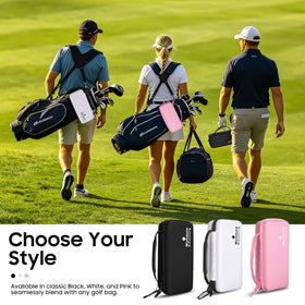 Wynaura golf case with carabiner clip for secure bag attachment.