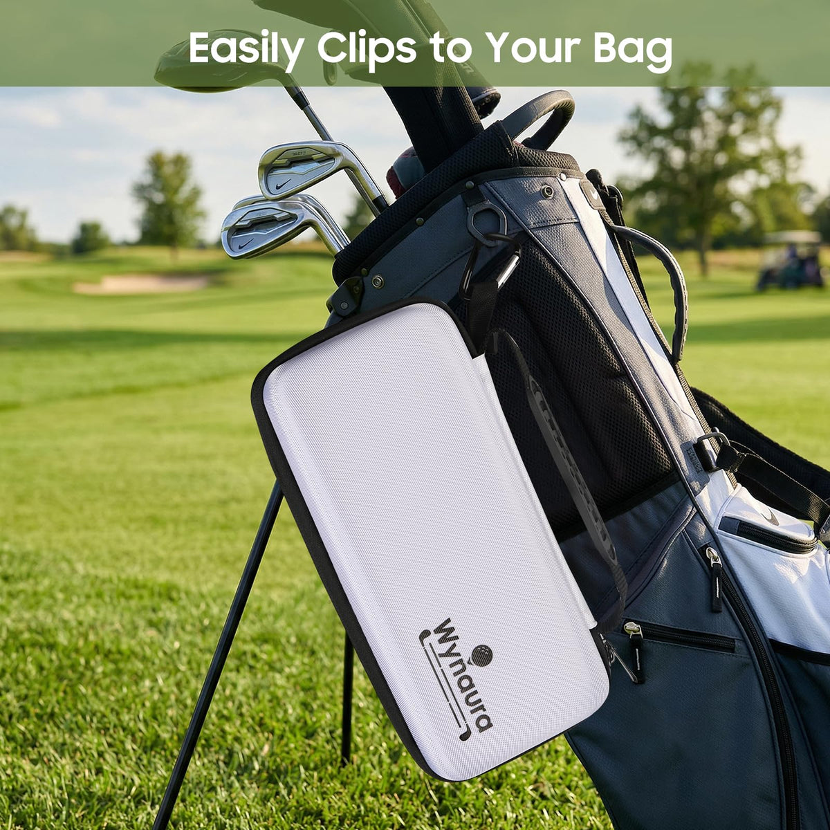 Wynaura golf case with rubber handle for easy grab-and-go.