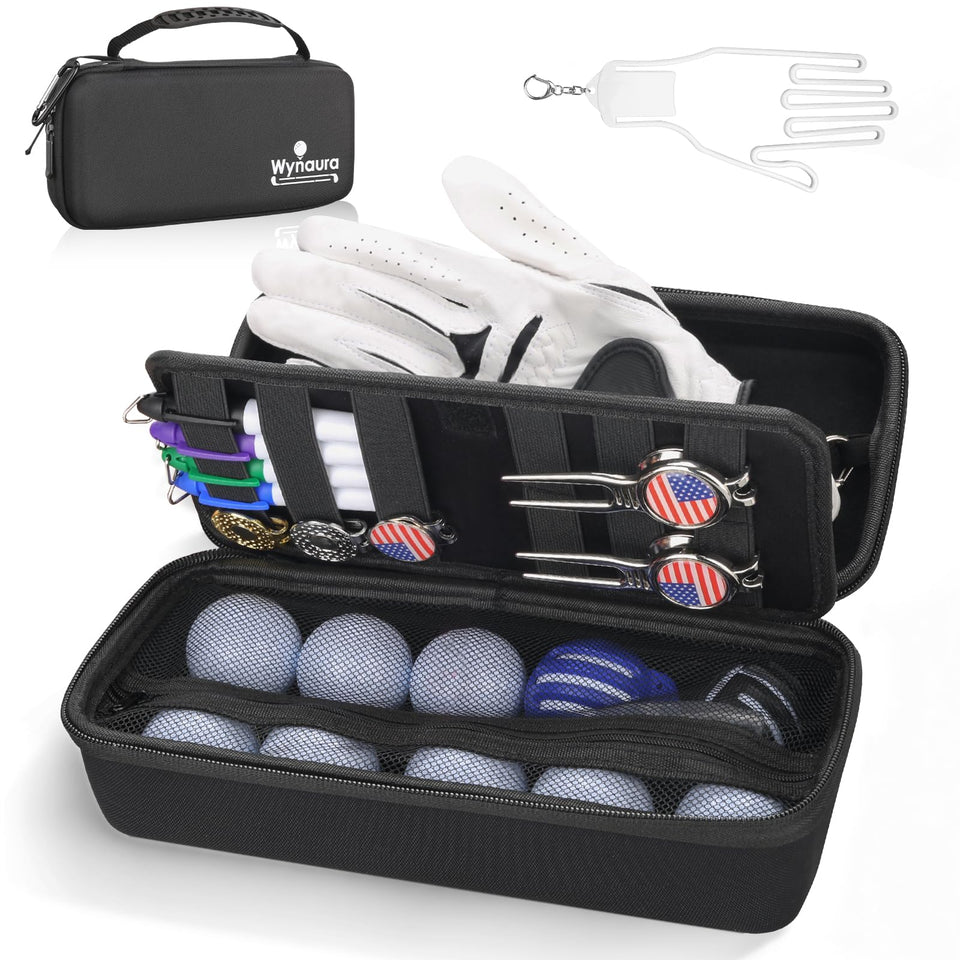 Wynaura golf glove case with open view showing organized interior for easy access.