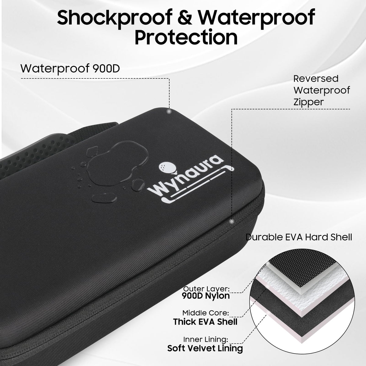 Removable glove shaper keeps gloves flat and wrinkle-free for quick on-course use.