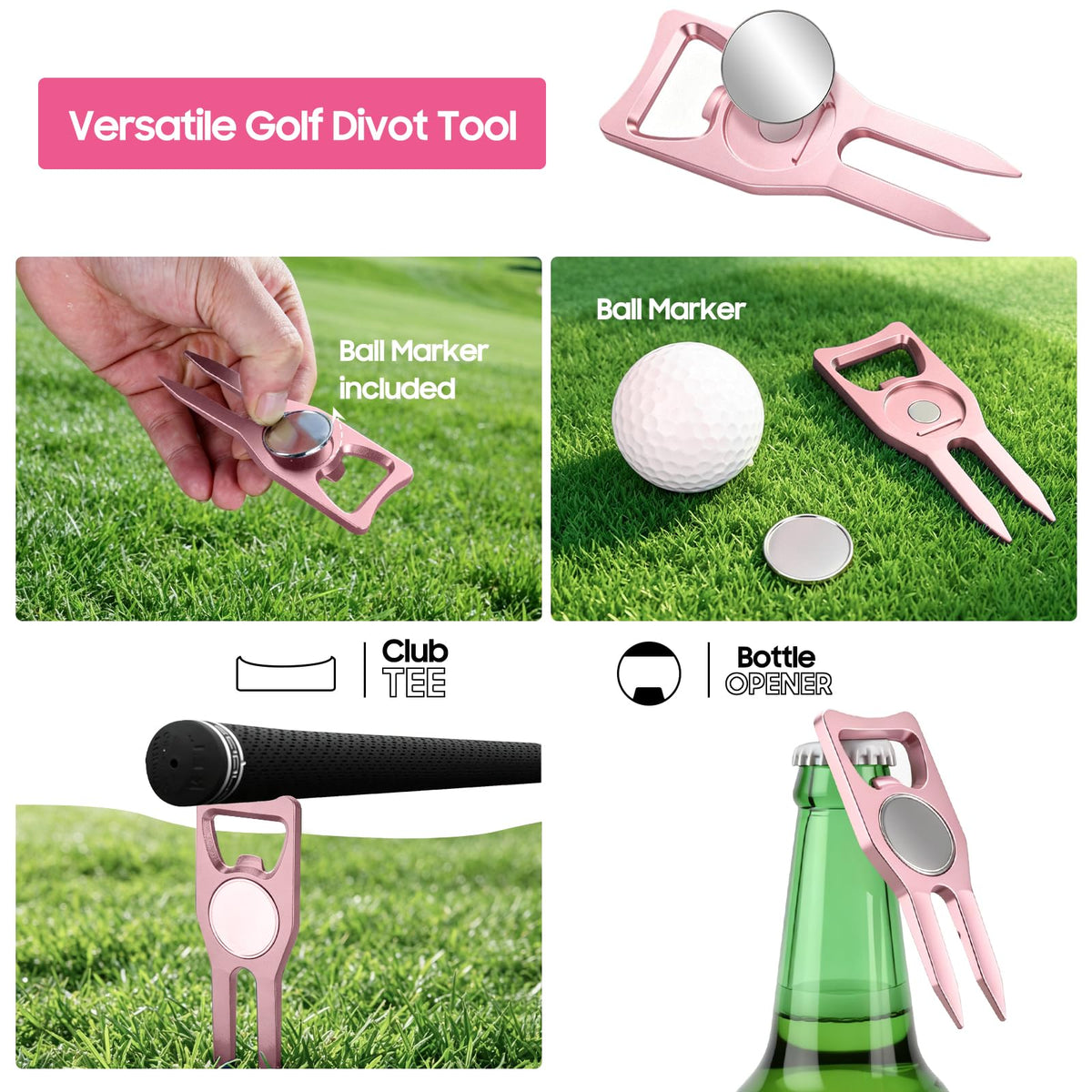 Wynaura hot pink golf towel emphasizing high absorbency for quick cleanups.