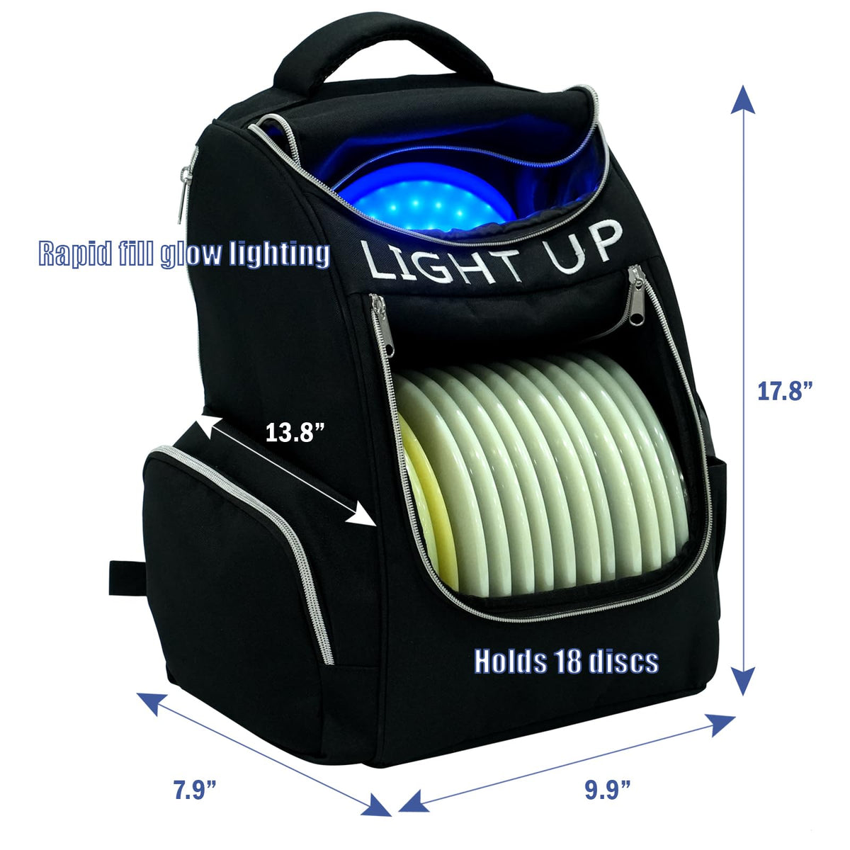 X-UFO Disc Golf Backpack designed for day and night play