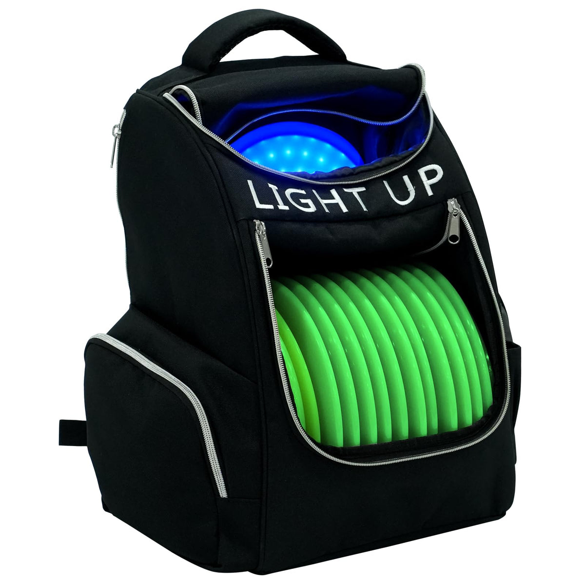 X-UFO Disc Golf Backpack in use on the course at night