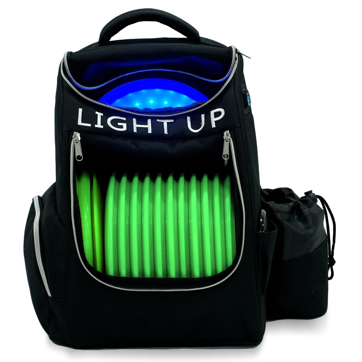 X-UFO Disc Golf Backpack top view showing spacious storage for discs