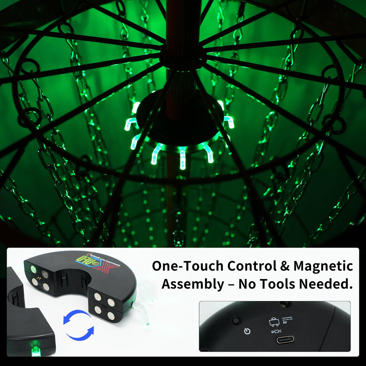 X-UFO Disc Golf Basket Light withstands outdoor roughness on grassy courses.