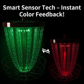 X-UFO Disc Golf Basket Sensor Light provides red-green feedback for putts.