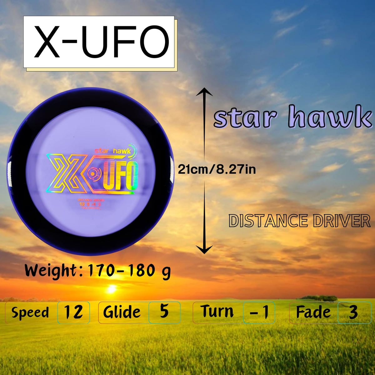 X-UFO Disc Golf Set driver 1 disc designed for fast long-range throws
