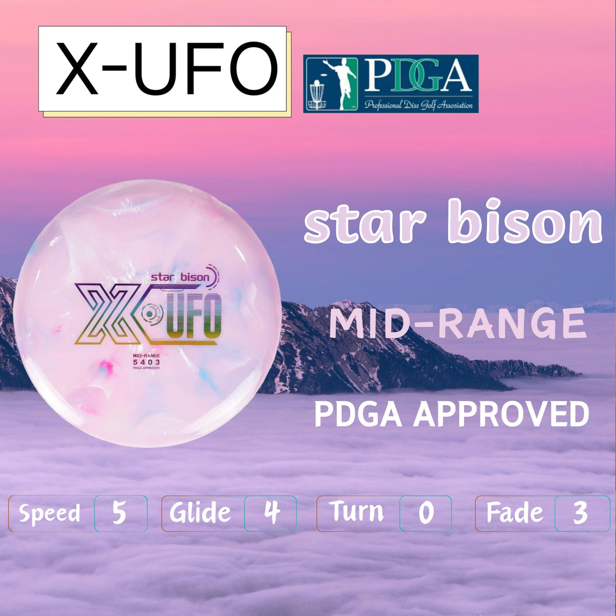 X-UFO Star Bison color-blend disc offers high visibility for practice and play.
