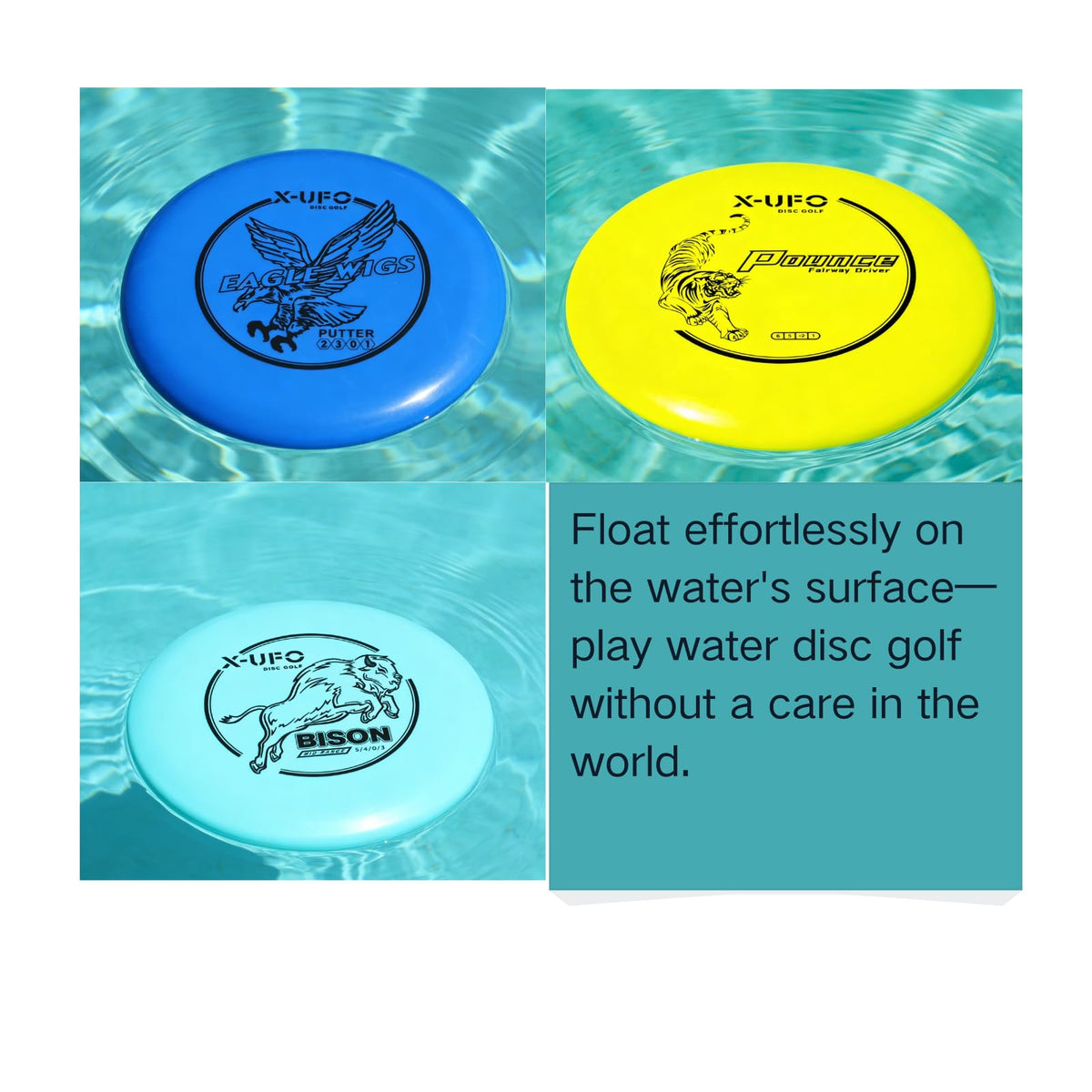 X-UFO set with buoyant design reduces disc loss during water play