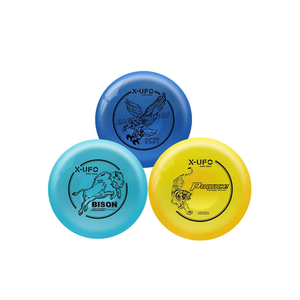 X-UFO floating disc golf putter ready for beginner-friendly practice on grass