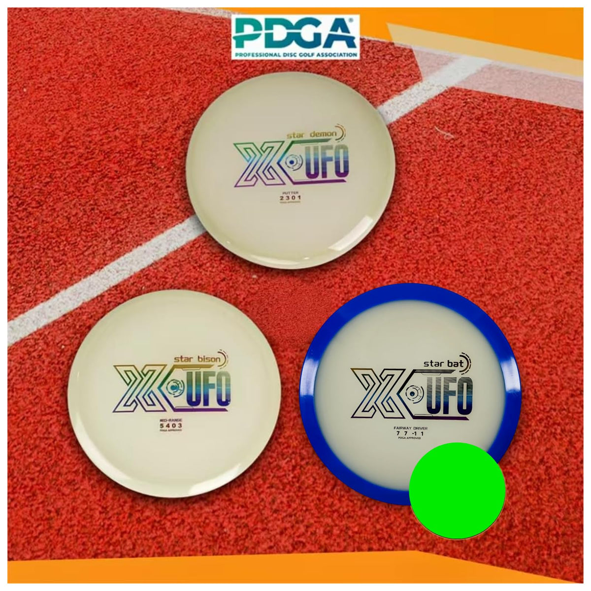 X-UFO Star Demon putter glowing disc for precise grip and consistent throws.