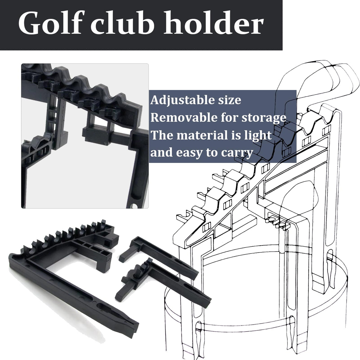 Xanadued Golf Club Organizer easy-assembly with three simple parts.