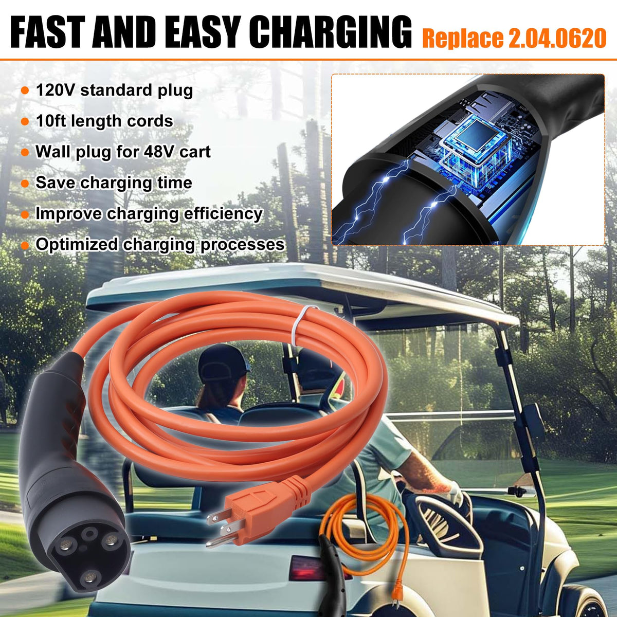 XDFDRF ICON golf cart compatibility cord highlights versatile charging options.