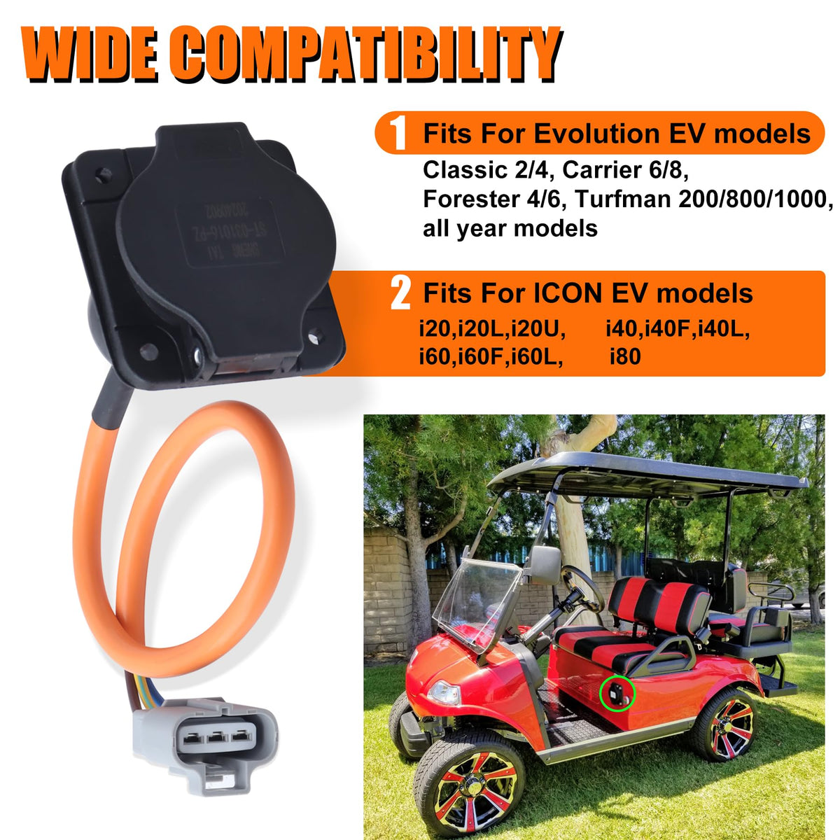 XDFDRF ST-031016-PZ universal 3-pin compatibility for golf carts, 110V and 220V