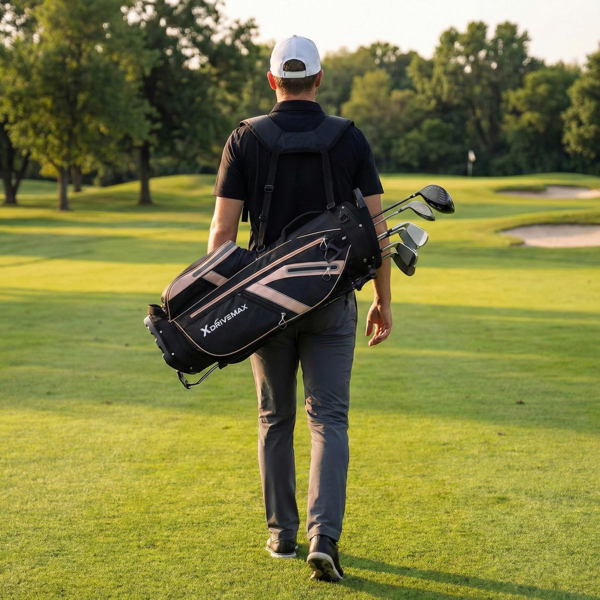XDriveMax Golf Stand Bag 8-way dividers emphasize organized club storage.