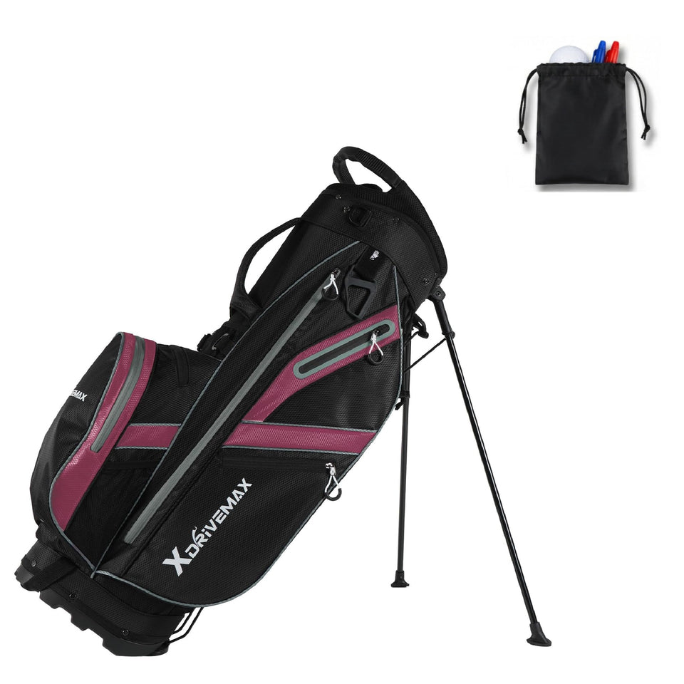 XDriveMax golf stand bag with 8-way top dividers for organized clubs.