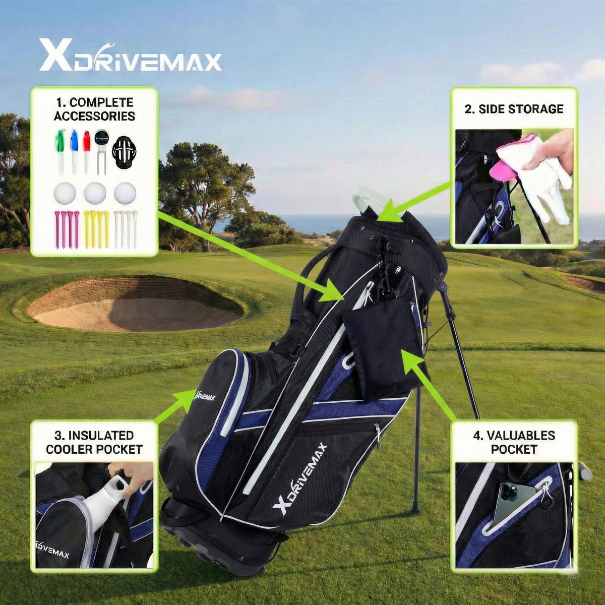 XDriveMax accessory pack includes balls, markers, and tees
