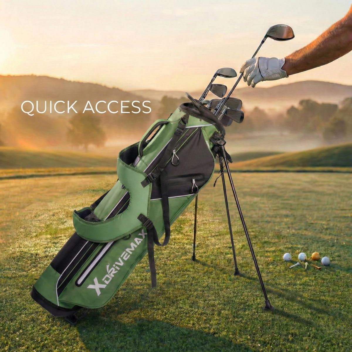 XDriveMax golf stand bag dual-strap system delivering balanced comfort.