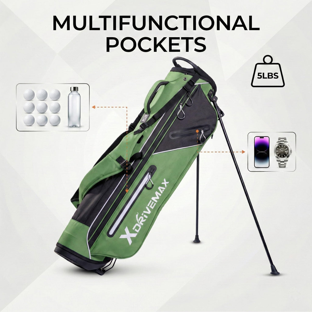 XDriveMax golf stand bag with modern color accents for stylish on-course look.
