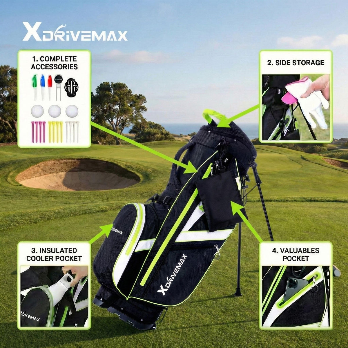 XDriveMax protective side panels shield clubs from bumps.