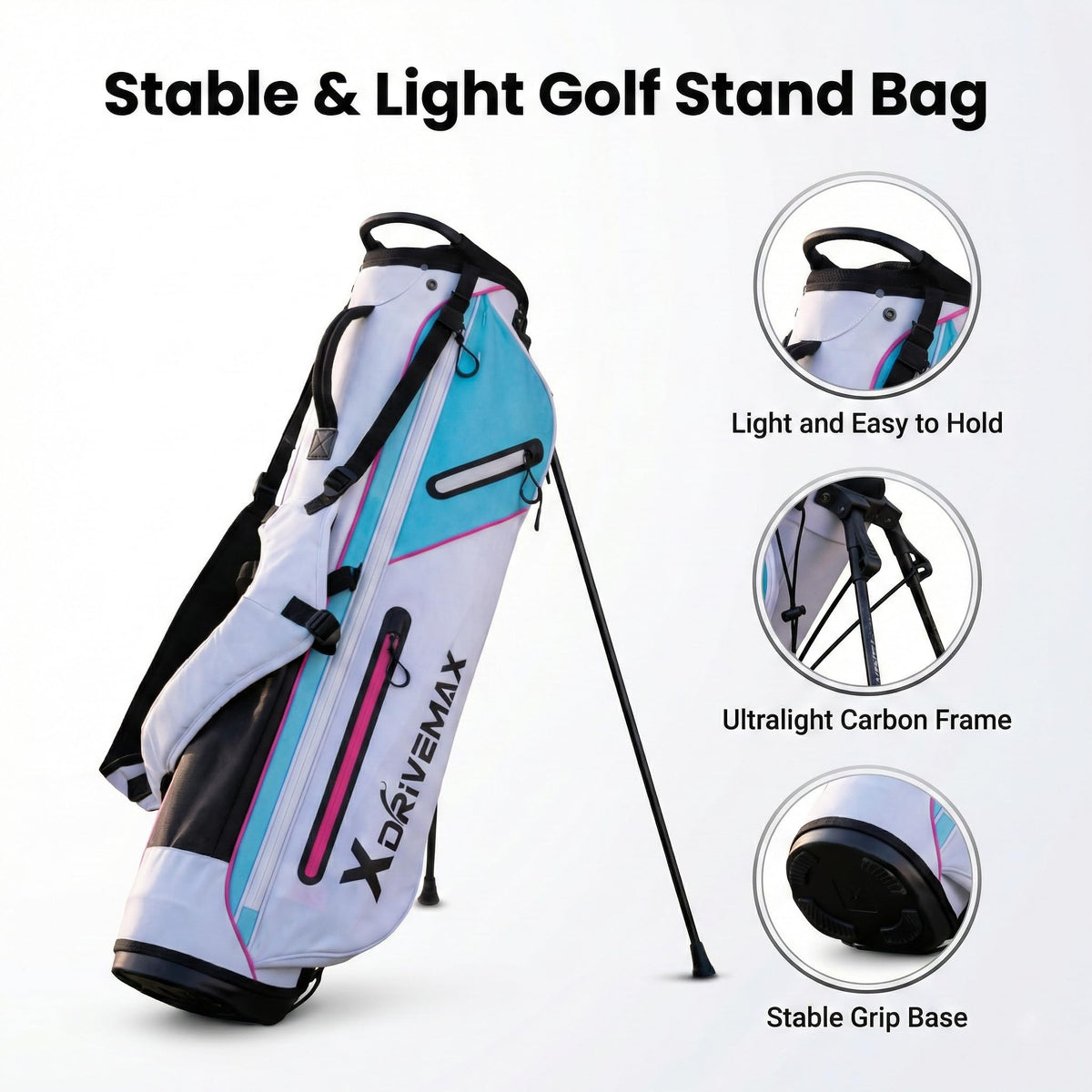 XDriveMax Golf Stand Bag in use during a walking round, showcasing balance and portability.