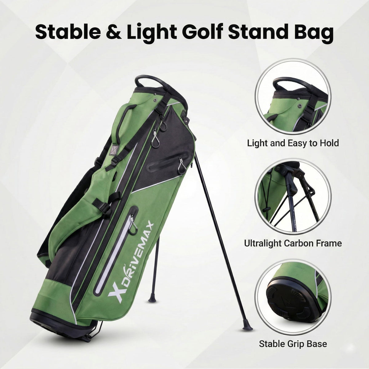 XDriveMax golf stand bag in walking-round use for Par 3 and practice.
