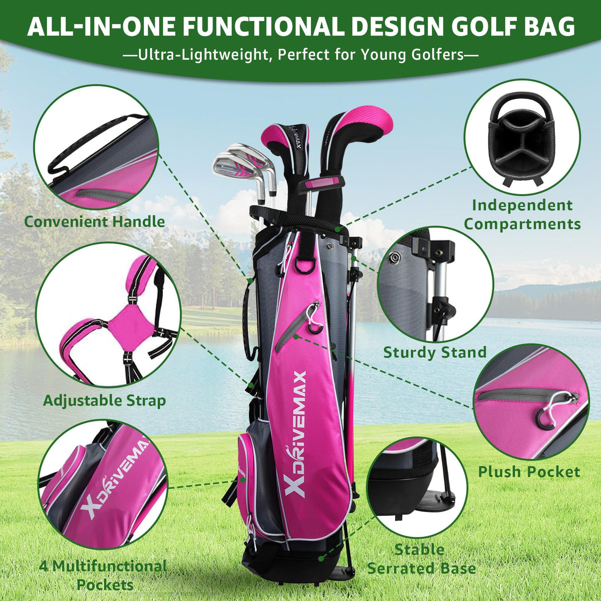 Young golfer practicing with light-weight clubs highlights improved balance and swing feel