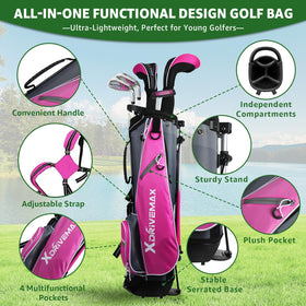 Young golfer practicing with light-weight clubs highlights improved balance and swing feel