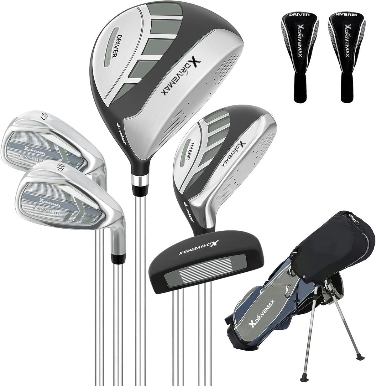 XDriveMax stand bag with six clubs keeps kids organized for easy transport.