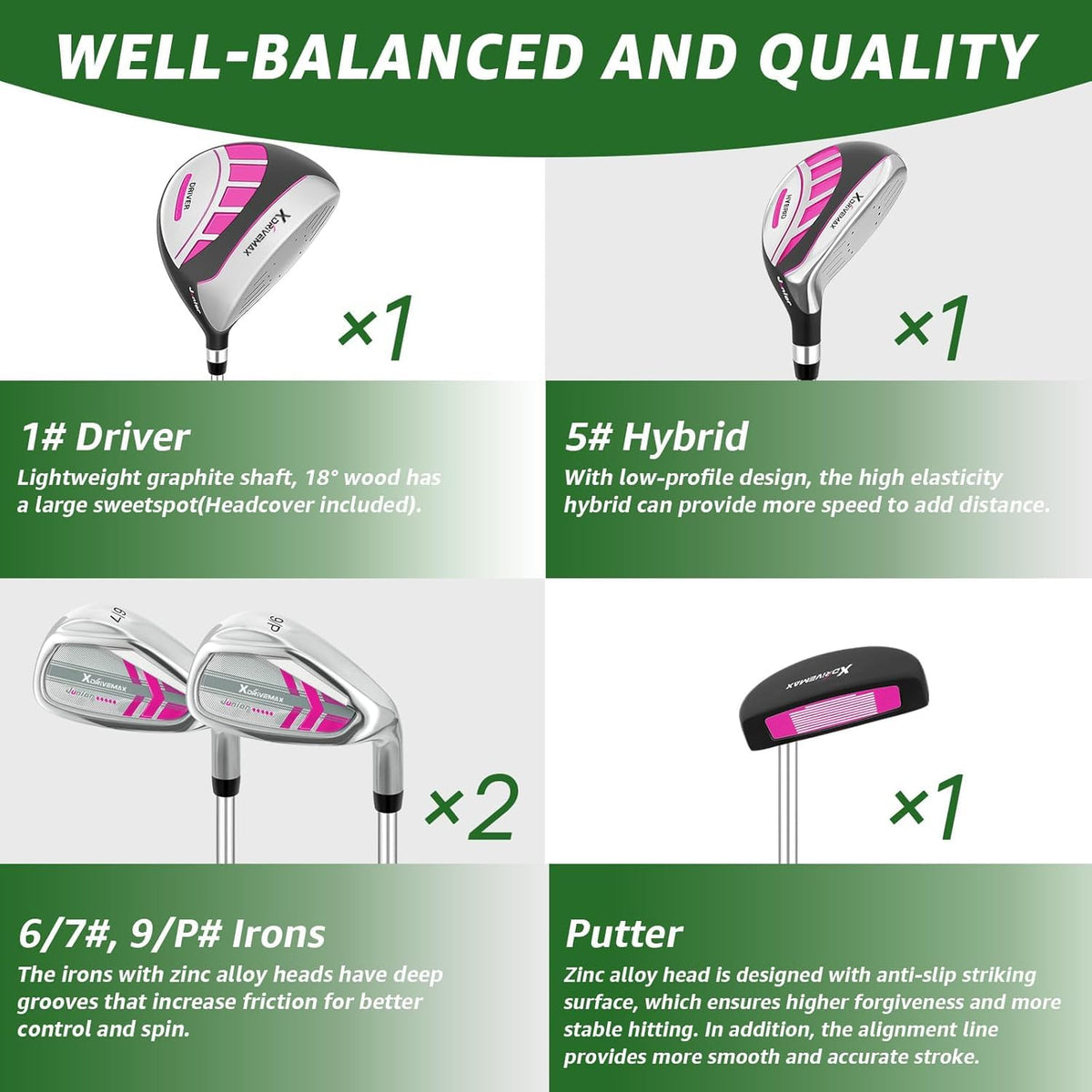 XDriveMax kids five-hybrid magenta for easy distance and control.