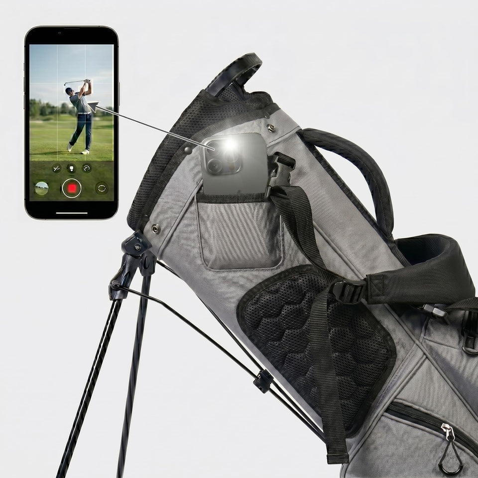 XDRIVEMAX lightweight stand bag with phone pocket for easy swing recording