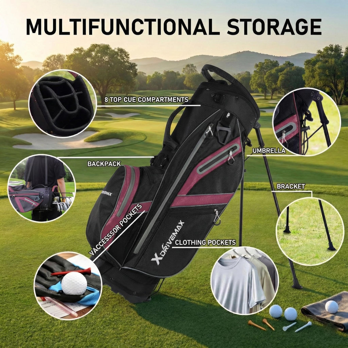 XDriveMax protective side panels guard clubs while walking on the course.