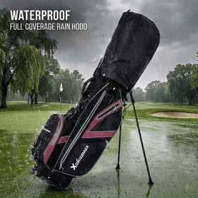 XDriveMax rain cover protecting clubs from rain mid-round.