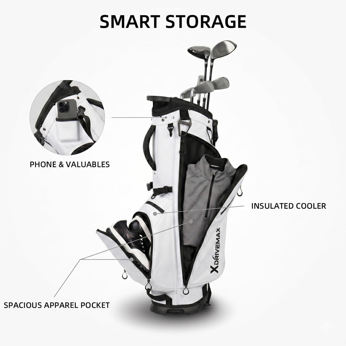 XDriveMax velvet-lined pocket protecting valuables during rounds