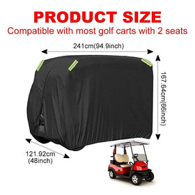 XhuangTech golf cart cover 2-passenger back view with full coverage for the cart.