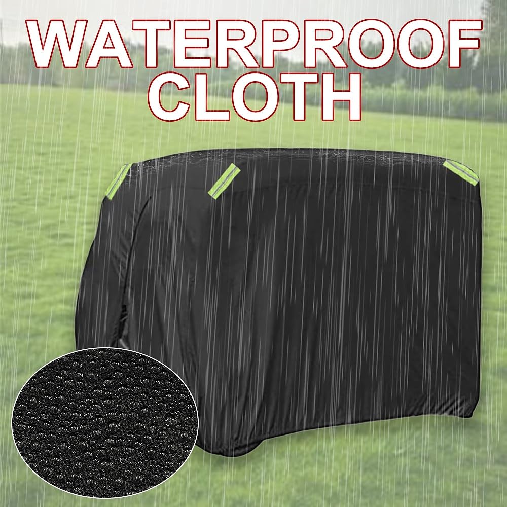 XhuangTech golf cart cover 2-passenger four reflective strips improve nighttime visibility.