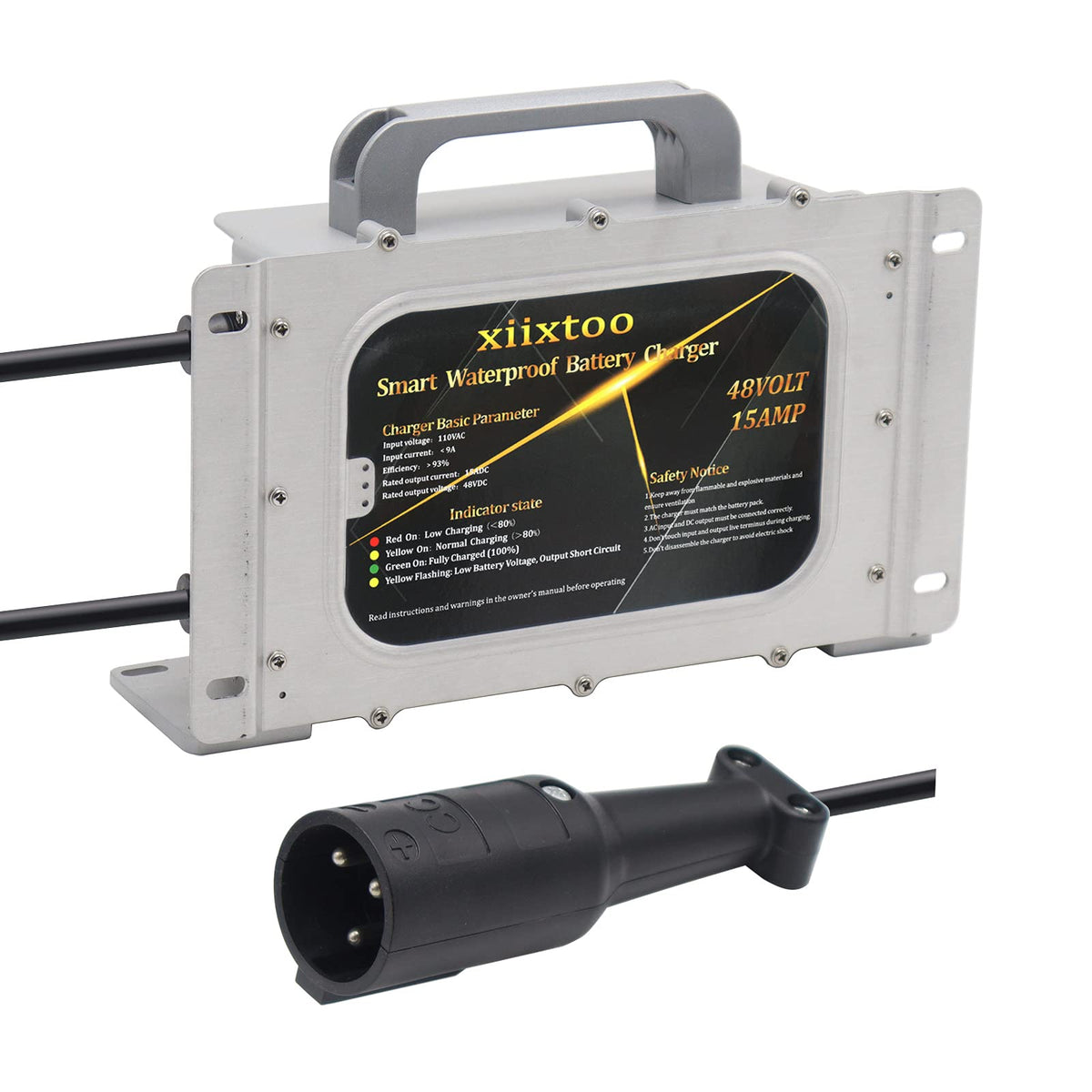 Xiixtoo 15A charger with 3-pin round plug for quick 48V Club Car charging
