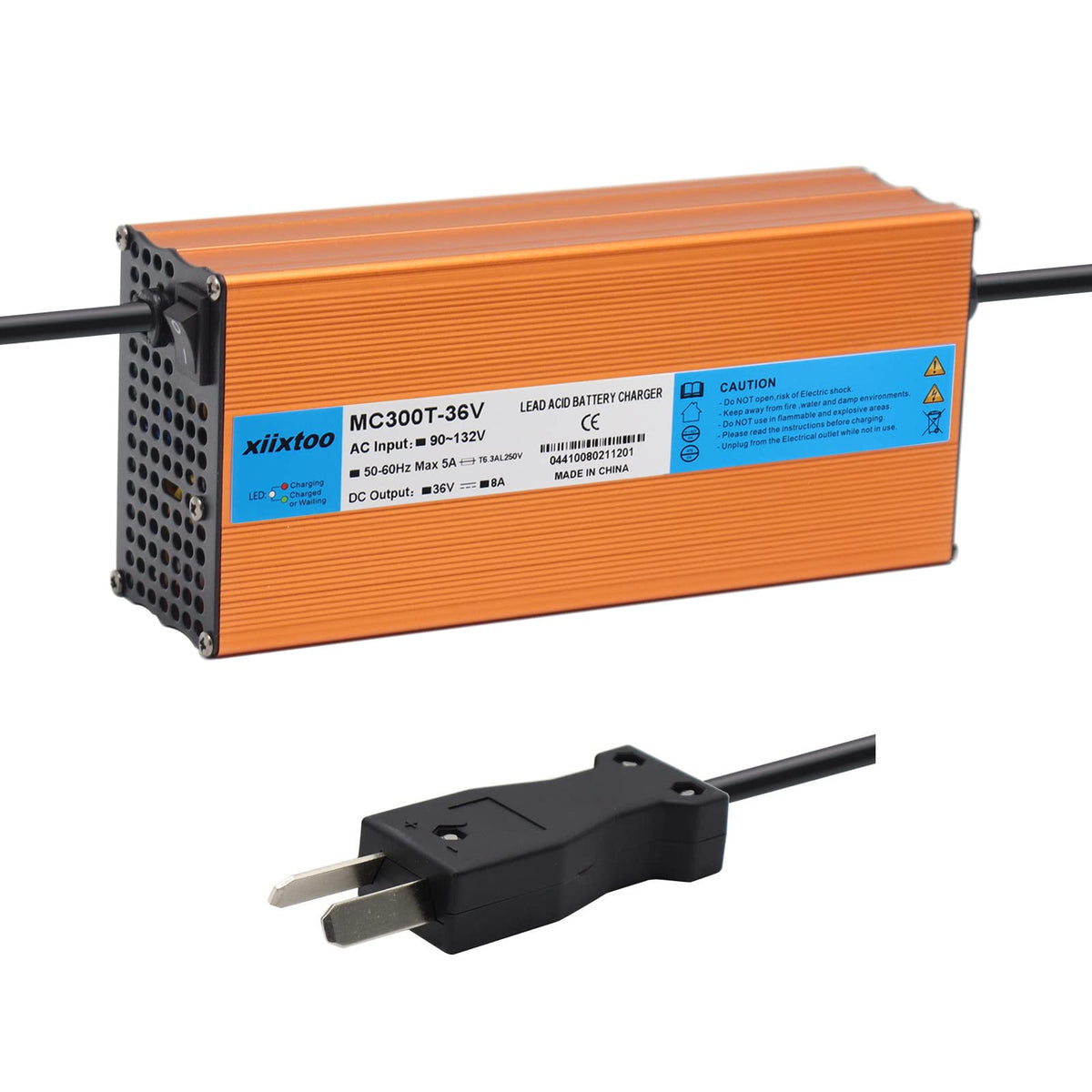 Xiixtoo 36V crowfoot charger front view for reliable golf cart charging.