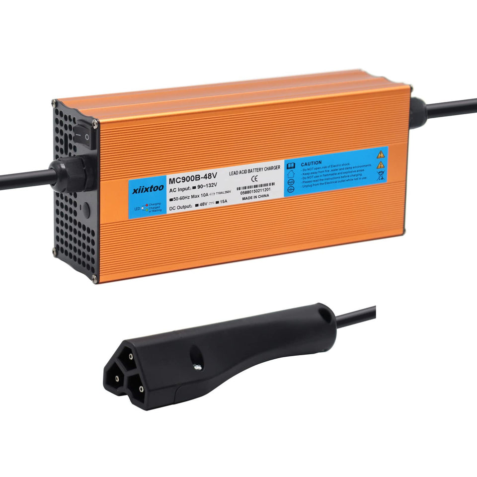 xiixtoo 48V 15A golf cart charger front view powering EZGO RXV