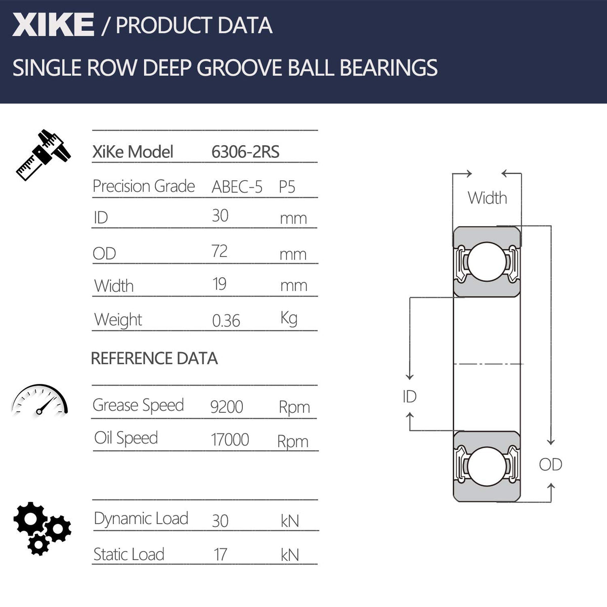 xike yamaha g29 rear bearings pair close-up highlights durable material and seal