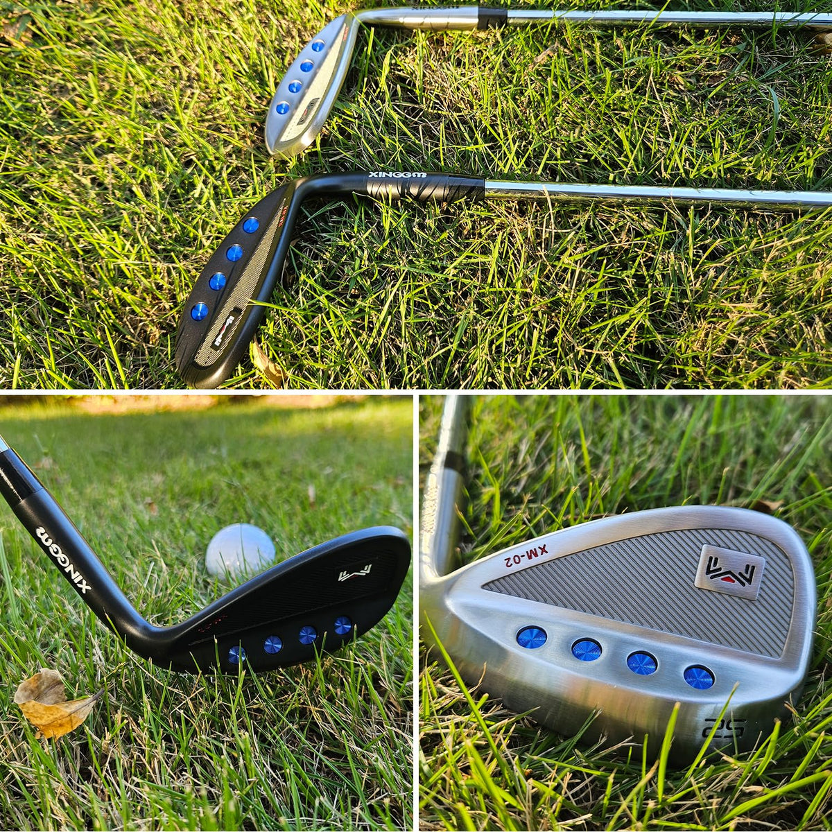 XINGGM forged wedge set sand bunker shot closeup demonstrates durable finish in damp conditions