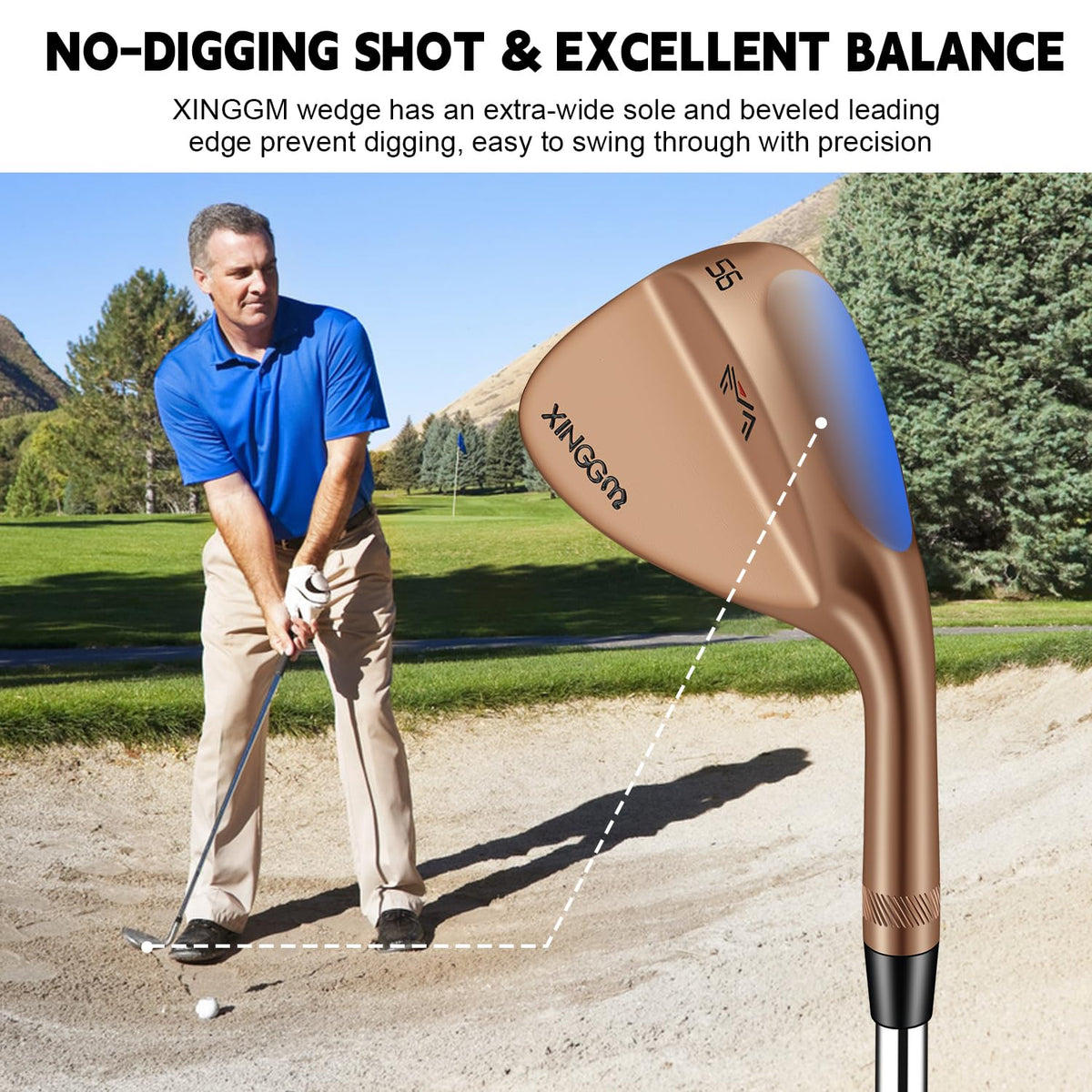 XINGGM forged wedge sole bevel reduces digging for smooth bunker exits.