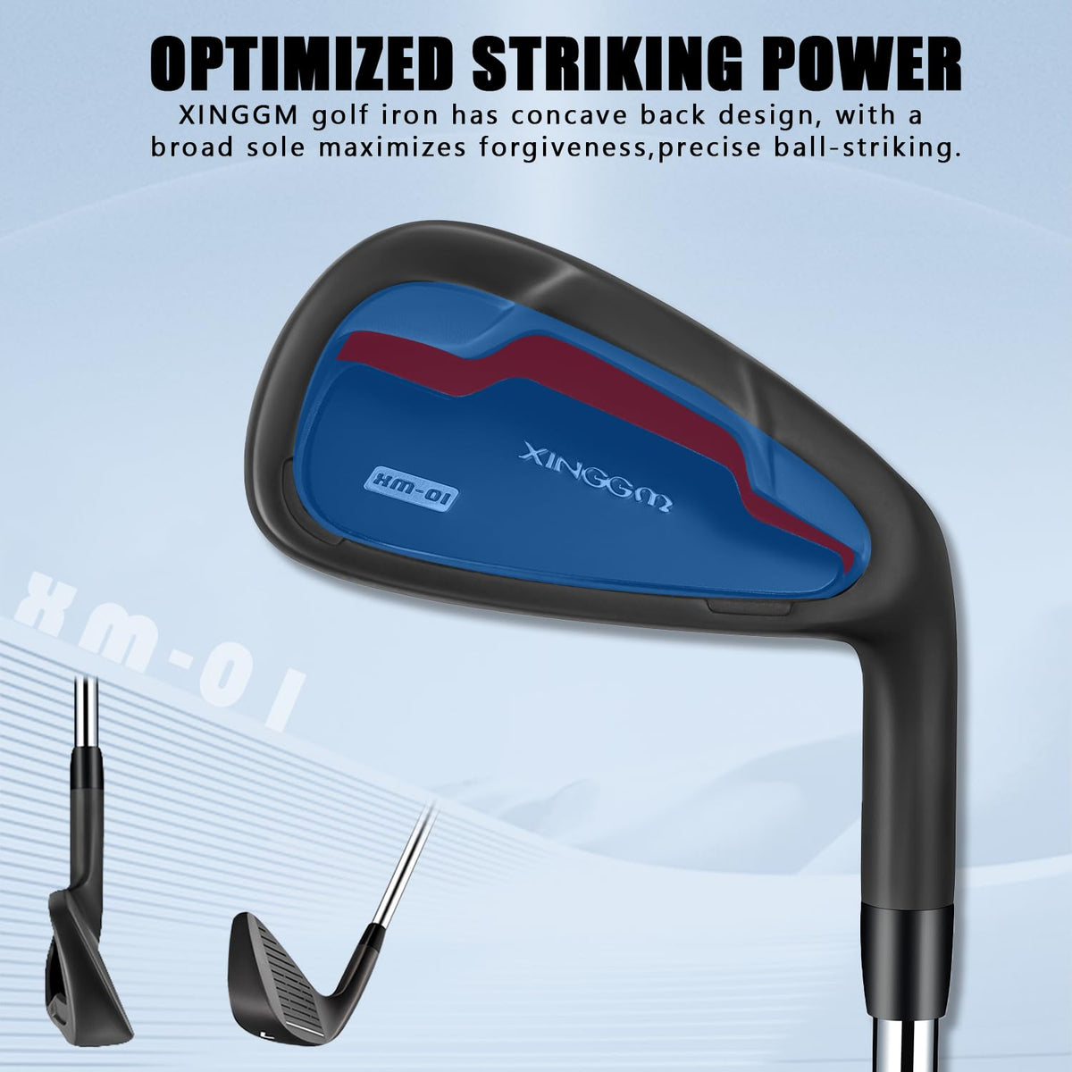 XINGGM XM01 clubface on turf ready to promote accurate ball striking.