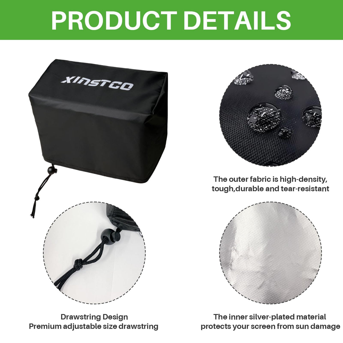 XINSTCO windproof drawstring keeps the screen secure in gusty weather.